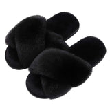 Slippers Fashion Plush Slippers For Women Winter Cozy Fluffy Slippers Indoor Open Toe Flat Fuzzy House Slippers With Cross Band BRVD