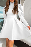 namcoverse Solid Color Puff Sleeve Pretty A-Line Mini Dress