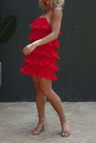 namcoverse Solid Color Sweet Tiered Ruffle Mini Dress