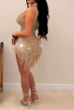 namcoverse Rhinestone Party See-Through Irregular Feather Hem Mini Dress