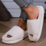 Slippers Fashion white platform womens fur slider  winter warm plush home slider womens open toe no slider indoor fuzzy slider Y24082405RN