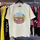 Top Craftsmanship Rhude Mens T Shirts summer Fashion designer tshirts Street Casual Short Sleeve Beach Style tees Cotton Printing Shirt 23SSS A124