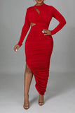 namcoverse Solid Color Cutout Modern Ruched High Split Midi Dress