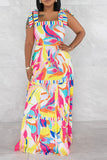 namcoverse Floral Print Colorful Tiered Ruffle Maxi Dress