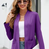 Elegant Solid Color Lapel Blazer for Women: Durable, Warm, Easy-Care with Pockets, Perfect for Fall/Winter