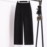 Plus Size Pants Autumn Winter Warm Woolen Wide Leg Pant For Women High Waist Pockets Trousers High Quality Casual Pant 5XL Cloth