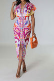 namcoverse Tribal Print Feminine Draped High Split Midi Dress