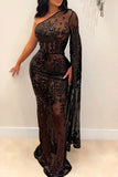 namcoverse Sequined Elegant See-Through Maxi Dress