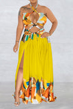 namcoverse Graffiti Print Tropical Strappy Cutout Open Back Maxi Dress