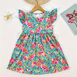 Girls Enchanting Animal Print Frill Sleeve A-line Dress - Lightweight Summer Fun for Holidays & Casual Wear - Perfect Gift Idea