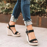 Slippers Summer Wedge Sandals  Fashion Weave Platform Plus Size High Heel Sandalias Thick Bottom Retro Open Toe Ladies Shoes Y2302