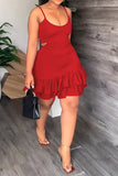 namcoverse Solid Color Plunging Urban Cutout Tiered Mini Dress