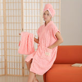 1/3pcs Coral Fleece Bathrobe, Hand Towel, Dry Hair Towel Set, High Quality Coral Fleece Material, Strong Water Absorption Towel, Household Wearable Bath Wrap Towel Bathrobe, Women's Bath Towel Set, Sauna Kilt Spa Sauna Wrap for women