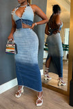 namcoverse Gradient Boyish Backless Denim Dress Suit