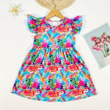 Girls Enchanting Animal Print Frill Sleeve A-line Dress - Lightweight Summer Fun for Holidays & Casual Wear - Perfect Gift Idea