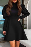 namcoverse Solid Color Puff Sleeve Pretty A-Line Mini Dress