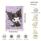 Sanrio Kuromi Cartoon Print Flannel Throw Blanket - Contemporary Style Digital Printing Knitted Polyester Soft Multipurpose All-Season Blanket for Living Room, Bedroom, Camping, Travel - 200-250g Lightweight Warmth