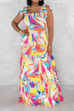 namcoverse Floral Print Colorful Tiered Ruffle Maxi Dress