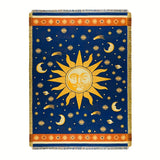 1pc Celestial Moon and Sun Throw Blanket - Soft and Stylish Sofa Cover for Hippie Room Decor - Cotton Woven Blanket for Bed and Couch - Yellow and Blue Design Ramadan