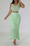 namcoverse Solid Color Crochet Cutout Beachy Fishtail Skirt Suit