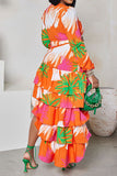 namcoverse Floral Print Glamorous Ruffle High Low Maxi Dress