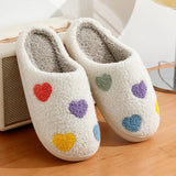 Cute Color Heart Women Slippers Valentines Day Embroidery Fuzzy Romantic Love Comfy Flat Friend Gift Winter Home Shoes 240819