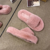 Fur Slippers Winter Platform Fluffy Slippers Furry Sabot Hairy Plush Women House Home Flat Cozy Fuzzy Indoor Shoes Casual 240830