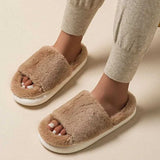 Slippers Fashion white platform womens fur slider  winter warm plush home slider womens open toe no slider indoor fuzzy slider Y24082405RN