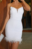 namcoverse Sequined Bandeau Romantic Feather Hem Mini Dress