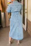 namcoverse Solid Color Urban Single Breasted Denim Midi Dress