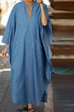 namcoverse Solid Color Simple Patch Pocket Denim Maxi Dress