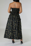 namcoverse Camouflage Strap Shirred Feminine Bandeau Midi Dress