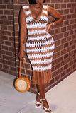 namcoverse Wavy Lines Crochet Cutout Stunning Tassel Midi Dress Beachwear