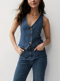 Women's Denim Vest, Sexy V-Neck Sleeveless Jean Waistcoat, Fashion Crop Top, Casual Summer Vest