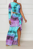 namcoverse Tie Dye Colorful Ruffle Asymmetric Maxi Dress