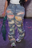 namcoverse Washed Ripped Stylish Tie Dye Patchwork Jeans