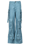 namcoverse Solid Color Classic Multi Pocket Bell Bottoms Jeans