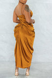 namcoverse Solid Color Elegant Ruffle Midi Dress