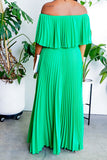 namcoverse Solid Color Off Shoulder Elegant Pleated Swing Maxi Dress