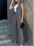 Timeless Elegance: Chic Button Vest & Wide-Leg Pants - Women's Solid Two-Piece Set, Durable & Easy-Care for All Seasons