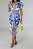 namcoverse Tribal Print Feminine Draped High Split Midi Dress