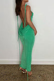 namcoverse Solid Color Elegant Tie Strap Backless Maxi Dress