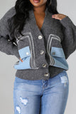 namcoverse Patchwork Denim Pocket Urban Cardigan