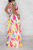 namcoverse Floral Print Colorful Tiered Ruffle Maxi Dress