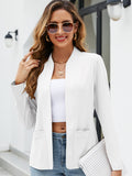 Elegant Solid Color Lapel Blazer for Women: Durable, Warm, Easy-Care with Pockets, Perfect for Fall/Winter
