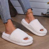 Slippers Fashion white platform womens fur slider  winter warm plush home slider womens open toe no slider indoor fuzzy slider Y24082405RN