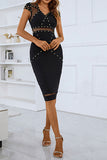 namcoverse Black Unique Rivet Design See-Through Midi Dress