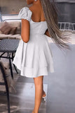 namcoverse Solid Color Urban Layered Pleated Mini Dress