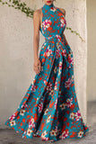 namcoverse Floral Print Bohemia Lace-Up Belted Maxi Dress