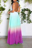 namcoverse Gradient Simple Backless Flowy Pleated Maxi Dress